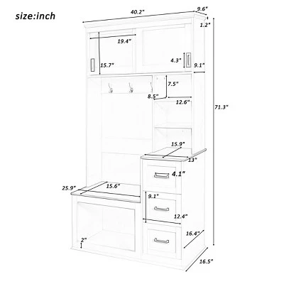 FURNIinspire Hall Trees Clothes Rack Hat Organizer Coat Rack Entryway Bench With 3 Shelves, Drawers, 3 Hooks For Hallway, Black, 16.5"*40.2"*71.3" 4 FURNIinspire Hall Trees Clothes Rack Hat Organizer Coat Rack Entryway Bench With 3 Shelves, Drawers, 3 Hooks For Hallway, Black, 16.5"*40.2"*71.3" - Image 2
