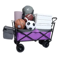 FURNIinspire Outdoor Serving Carts 480Lbs Collapsible Wagon With Canopy Lightweight Foldable Wagon With Mosquito Net, Purple, 45.28"*22.83"*38.78"
