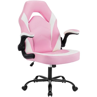FURNIinspire Task And Office Chairs Pu Leather Office Chair Swivel Computer Gaming Chair With Lumbar Support, Pink And White, 25"*28"*46" 3 FURNIinspire Task And Office Chairs Pu Leather Office Chair Swivel Computer Gaming Chair With Lumbar Support, Pink And White, 25"*28"*46"