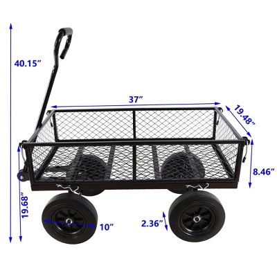FURNIinspire Wheelbarrows And Lawn Carts Solid Wheels Tools Cart Wagon Cart, Metal Lawn Cart For Picnic, Shopping, Black, 37“*19"*45" 4 FURNIinspire Wheelbarrows And Lawn Carts Solid Wheels Tools Cart Wagon Cart, Metal Lawn Cart For Picnic, Shopping, Black, 37“*19"*45" - Image 2