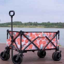 FURNIinspire Outdoor Serving Carts Utility Park Garden Cart Tool Customized Color Folding Camping Trolley Outdoor Picnic, Pink, 37.8"*21.2"*34.45"