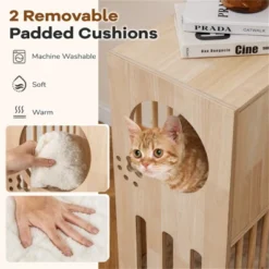 FURNIinspire Pet Tower Cat Tower Wooden 2 Tier Cat House Cat Condo, Pet Furniture Cat Litter Box With Cushion, Brown, 17"*11.5"*25.5" -Home Haven Furniture Store GUEST 8df9113d f401 4d46 b3eb 5d6d44cec603