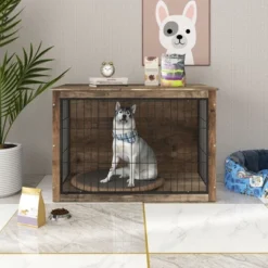 FURNIinspire Pet Crates And Houses Furniture Style Dog Crate Pet Cage With Double Doors, Indoor Wooden Dog Kennel, Brown, 44.49"*29.53"*30.51" -Home Haven Furniture Store GUEST 8e9616c2 e3ed 4957 90e4 e30995c05655