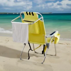 FURNIinspire Outdoor Portable Chair Patio Folding Chairs 5 Position Recline With Extra Storage For Backyard, Beach, Yellow, 24.8"*27.56"*38.98" -Home Haven Furniture Store GUEST 900b6a23 1565 4ddb 9fe6 a539181fbd36