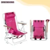 FURNIinspire Outdoor Portable Chair 4 Position Recline With Headrest And Backpack Straps For Outdoor Relaxation, Pink, 23"*21.7"*31.5"