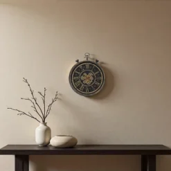 FURNIinspire Wall Clocks 24inch Gear Mechanism Decorative Hanging Clock Living Room Vintage Wall Decor For Bedroom, Brown, 24"*28.5"*3.25" -Home Haven Furniture Store GUEST 9193d414 6a37 499c 8bef aa65b99907ed