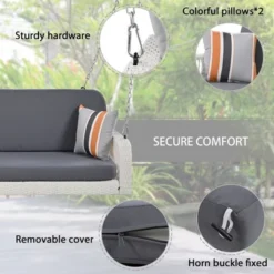 FURNIinspire Patio Swings Wicker Porch Swing, Hanging Bench With Chains, Patio Swing For Backyard Garden Poolside, White And Gray, 49"*20"*22" -Home Haven Furniture Store GUEST 93021bf6 3596 42a6 8399 a936bffac499