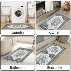 FURNIinspire Floor Mats Home 3 Piece Kitchen Rug Machine Washable Floor Mat For Living Room, Vintage Carpet, Non Slip, White, 60"*20" -Home Haven Furniture Store GUEST 936a22a6 3126 4e4b b89f 5cfad24b608b