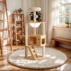FURNIinspire Pet Tower Modern Cat Tower Cat Tree Indoor Kitty Playhouse, Cat Condo Hammock, Scratching Posts, Pet Furniture, Brown, 15.5"*18.7"*48.4" -Home Haven Furniture Store GUEST 937bbb0d 9253 450a 9fa6 41563b874013