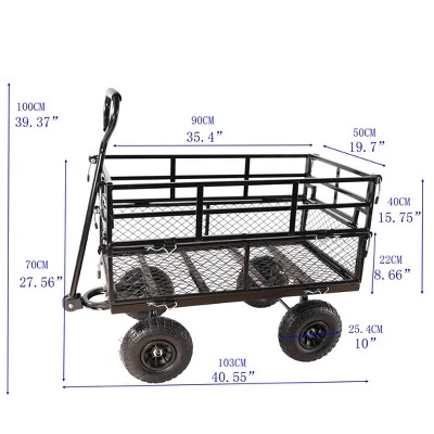 FURNIinspire Wheelbarrows And Lawn Carts Double Fence Utility Cart Wagon Cart Garden Cart, Ideal For Outdoor Activities, Black, 41“*20"*39" 4 FURNIinspire Wheelbarrows And Lawn Carts Double Fence Utility Cart Wagon Cart Garden Cart, Ideal For Outdoor Activities, Black, 41“*20"*39" - Image 2