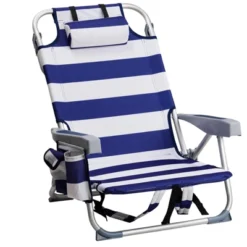 FURNIinspire Outdoor Portable Chair Adjustable Back With Storage For Relaxing Adventures, Blue Stripes, 24.8"*25.6"*32.28" -Home Haven Furniture Store GUEST 93cb44bf 9c90 4255 b8ed 3bdc237865ca
