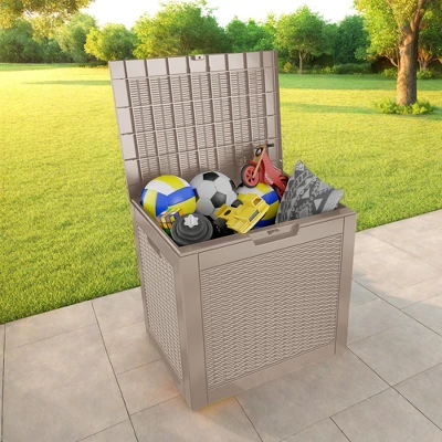 FURNIinspire Deck Boxes 2pcs 30 Gallon Deck Box, Outdoor Wicker Storage Deck Box For Patio Furniture, Garden Tools, Light Brown, 21“*22”*17“ 7 FURNIinspire Deck Boxes 2pcs 30 Gallon Deck Box, Outdoor Wicker Storage Deck Box For Patio Furniture, Garden Tools, Light Brown, 21“*22”*17“ - Image 5