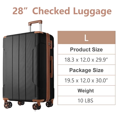 FURNIinspire Luggage 28 Inch Hardshell Suitcase, Checked Luggage, Lightweight Suitcases With Wheels For Travel, Business, Black, 12"*18.3"*29.9" 4 FURNIinspire Luggage 28 Inch Hardshell Suitcase, Checked Luggage, Lightweight Suitcases With Wheels For Travel, Business, Black, 12"*18.3"*29.9" - Image 2