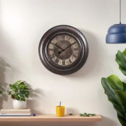 FURNIinspire Wall Clocks 30inch Modern Round Wall Clock Decorative Living Room Vintage Wall Decor For Bedroom, Metal Frame, Brown, 30"*30"*2" -Home Haven Furniture Store GUEST 971e1257 21d3 4d74 bc72 e4eda7930853