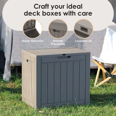 FURNIinspire Deck Boxes Outdoor Storage Box, 30 Gallon Deck Box, Weather-Resistant Deck Box Indoor And Outdoor Use, Light Brown, 17“*22”*21“ 6 FURNIinspire Deck Boxes Outdoor Storage Box, 30 Gallon Deck Box, Weather-Resistant Deck Box Indoor And Outdoor Use, Light Brown, 17“*22”*21“ - Image 4