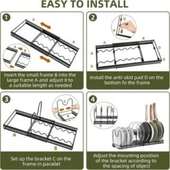 FURNIinspire Kitchen Rack Pot Rack Expandable Pan Organizer Lid Holder Adjustable Kitchen Cabinet Cookware Frying Rack, Black, 12.29"*8.19"*2.73" -Home Haven Furniture Store GUEST 97bbd5d4 6a68 409d be48 6f923474c2af