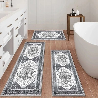 FURNIinspire Floor Mats 3 Piece Washable Kitchen Rug Farmhouse Area Rugs Non Skid Bohemian Mat For Entryway, Home Decor, Blue, 60"*20" 2 FURNIinspire Floor Mats 3 Piece Washable Kitchen Rug Farmhouse Area Rugs Non Skid Bohemian Mat For Entryway, Home Decor, Blue, 60"*20"