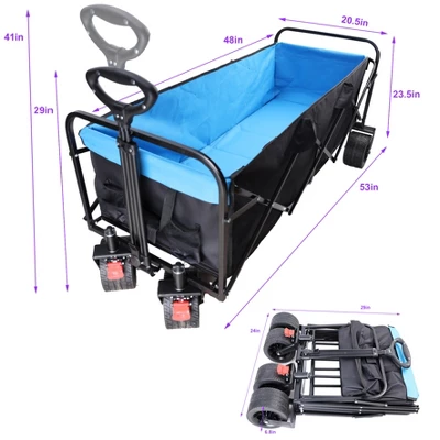 FURNIinspire Wheelbarrows And Lawn Carts Large Capacity Folding Cart Extender Wagon Cart, Lawn Cart For Picnic, Shopping, Black And Blue, 53“*21"*41" 4 FURNIinspire Wheelbarrows And Lawn Carts Large Capacity Folding Cart Extender Wagon Cart, Lawn Cart For Picnic, Shopping, Black And Blue, 53“*21"*41" - Image 2