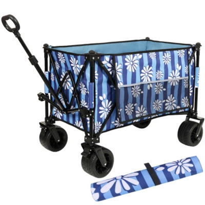 FURNIinspire Outdoor Serving Carts Colorful Heavy-Duty 480lbs Folding Wagon Cart With Bonus Picnic Mat All Terrain Wheels, Blue, 37.4"*23.03"*38.98" 7 FURNIinspire Outdoor Serving Carts Colorful Heavy-Duty 480lbs Folding Wagon Cart With Bonus Picnic Mat All Terrain Wheels, Blue, 37.4"*23.03"*38.98" - Image 5