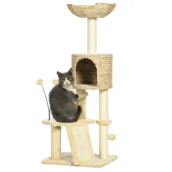 FURNIinspire 45" Cat Tree For Indoor Cats, Tower With Scratching Posts, Ramp, Condo, Toy Balls, Platforms, Bed, Ramp, Beige, 17.75"*15.75"*45.75" -Home Haven Furniture Store GUEST 9b754229 df9d 450a 9e73 7016a289d386