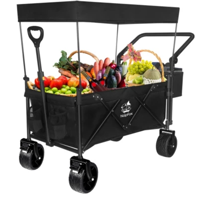FURNIinspire Outdoor Serving Carts Collapsible Wagon 140L Wagons Carts Foldable For All-Terrain With Brake For Camping Beach, Black, 44.9"*20"*46.8" 7 FURNIinspire Outdoor Serving Carts Collapsible Wagon 140L Wagons Carts Foldable For All-Terrain With Brake For Camping Beach, Black, 44.9"*20"*46.8" - Image 5