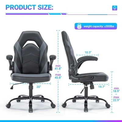 FURNIinspire Task And Office Chairs PU Leather Office Chair Swivel Computer Gaming Chair With Lumbar Support, Black And Gray, 25"*28"*46" 4 FURNIinspire Task And Office Chairs PU Leather Office Chair Swivel Computer Gaming Chair With Lumbar Support, Black And Gray, 25"*28"*46" - Image 2