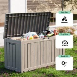 FURNIinspire Deck Boxes 75 Gallon Waterproof Resin Deck Box, Outdoor Storage Container Storage Bin, All Weather Use, Light Brown, 18“*46”*23“ -Home Haven Furniture Store GUEST 9e069378 8cbf 4f38 9f11 ee11038f66e5