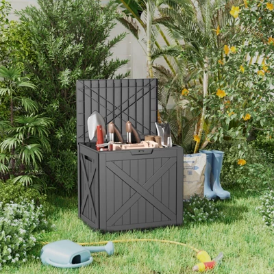 FURNIinspire Deck Boxes 32 Gallon Deck Box, Outdoor Storage Boxes, Storage Deck Box For Garden Tools, All Weather Use, Black, 17“*22”*21“ 3 FURNIinspire Deck Boxes 32 Gallon Deck Box, Outdoor Storage Boxes, Storage Deck Box For Garden Tools, All Weather Use, Black, 17“*22”*21“