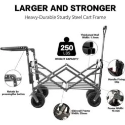 FURNIinspire Outdoor Serving Carts Collapsible Wagon Foldable With Removable Canopy Wheels For All-Terrain Brake For Camping, Gray, 35.4"*19.7"*44.5" -Home Haven Furniture Store GUEST 9f87fab2 99e6 4ccb 925a 37a7f81f44a9