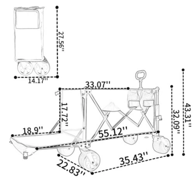 FURNIinspire Outdoor Serving Carts Outdoor Cart, Outdoor Carts With Wheels, Extra Long Beach Cart Outdoor Utility Cart, Beige, 35.43"*22.83"*43.34" 4 FURNIinspire Outdoor Serving Carts Outdoor Cart, Outdoor Carts With Wheels, Extra Long Beach Cart Outdoor Utility Cart, Beige, 35.43"*22.83"*43.34" - Image 2