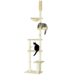 FURNIinspire Floor To Ceiling Cat Tree Adjustable Height, Cat Climbing Tower With Carpeted Platforms, Toy Balls, Beige, 21.25"*13.5"*98.5" -Home Haven Furniture Store GUEST a225da84 c9d7 4f17 bb01 6f73d47b5c33