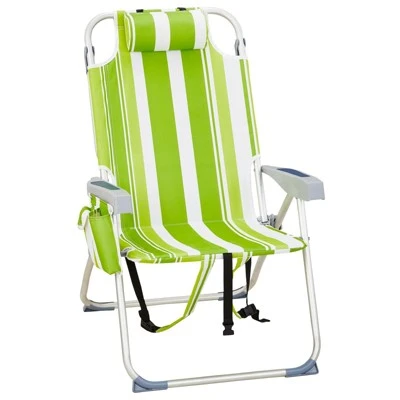 FURNIinspire Outdoor Portable Chair Adjustable Back With Storage Pockets For Comfort And Relaxation, Green Stripes, 24.8"*27.56"*38.98" 7 FURNIinspire Outdoor Portable Chair Adjustable Back With Storage Pockets For Comfort And Relaxation, Green Stripes, 24.8"*27.56"*38.98" - Image 5