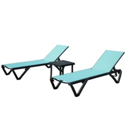 FURNIinspire Patio Chaise Lounges Patio 2 Sunbathing Chairs And 1 Table For Beach Yard Poolside, Adjustable Outdoor Chair, Green, 64.41"*26.69"*35.43" -Home Haven Furniture Store GUEST a378c982 fcda 4283 ae19 23c16d88219c