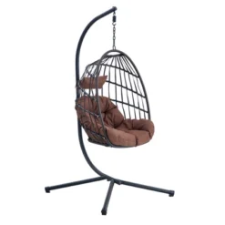 FURNIinspire Patio Swings Hanging Chair With Wicker Weave, Single Person Swing With Brown Seat Cushion For Indoor And Outdoor, Black, 37“*37"*79" -Home Haven Furniture Store GUEST a391c49f aee9 4411 8421 0dda8c7b6cb0