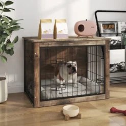 FURNIinspire Pet Crates And Houses Dog Crate Furniture With Double Doors, Medium Wooden Dog Cage, Indoor Dog Kennel, Brown, 32.68"*22.05"*25.2" -Home Haven Furniture Store GUEST a593189b 6702 4fdc 8b5d 0ea98054840e
