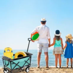 FURNIinspire Outdoor Serving Carts Foldable Wagon Cart Beach Wagon Utility Wagon Grocery Cart 3pcs Plastic Liner Cover, Blue, 25.98"*17.32"*37.4"