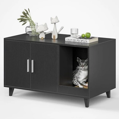 FURNIinspire Pet Crates And Houses, Multi-Functional Cat Cabinet, Comfortable Cat Space With Entrances, For Home, Black, 33.5"*18.5"*19.9" 7 FURNIinspire Pet Crates And Houses, Multi-Functional Cat Cabinet, Comfortable Cat Space With Entrances, For Home, Black, 33.5"*18.5"*19.9" - Image 5