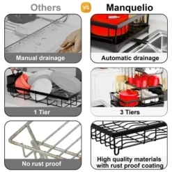 FURNIinspire 3-Tier Dish Drying Rack Drain Board Tray Dish Rack Utensil Cutting Board Holder Kitchen Organizer, Black, 16.97"*11.7"*5.66" -Home Haven Furniture Store GUEST a9868efc c1ff 4c14 9fd1 07c178427752