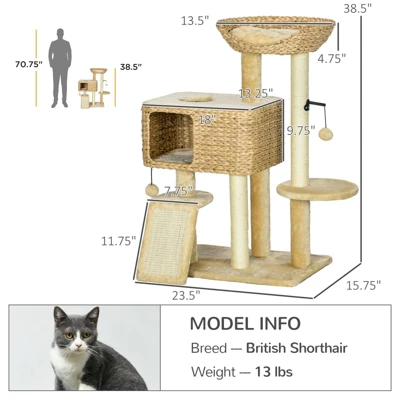 FURNIinspire Cat Tree For Indoor Cats, Cat Tower With Scratching Posts, Ramp, Condo, Toy Balls, Platform, Bed, Ramp, Beige, 23.5"*15.75"*38.5" 3 FURNIinspire Cat Tree For Indoor Cats, Cat Tower With Scratching Posts, Ramp, Condo, Toy Balls, Platform, Bed, Ramp, Beige, 23.5"*15.75"*38.5"