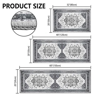 FURNIinspire Floor Mats 3 Piece Washable Kitchen Rug Farmhouse Area Rugs Non Skid Bohemian Mat For Entryway, Home Decor, Blue, 60"*20" 3 FURNIinspire Floor Mats 3 Piece Washable Kitchen Rug Farmhouse Area Rugs Non Skid Bohemian Mat For Entryway, Home Decor, Blue, 60"*20" - Image 2