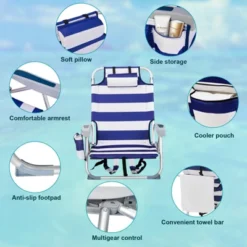 FURNIinspire Outdoor Portable Chair Adjustable Back With Storage For Relaxing Adventures, Blue Stripes, 24.8"*25.6"*32.28" -Home Haven Furniture Store GUEST ab2ec9ca 6b2c 45e9 ae7c 32eceb912526