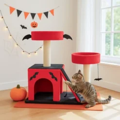 FURNIinspire Pet Tower Gothic Cat Tree Tower Halloween Pet Furniture Cute Cat Toys House With Condo, Scratching Posts, Red, 25.6"*17.7"*27.5" -Home Haven Furniture Store GUEST ab5c6e99 8b76 4ef9 8f67 ef181bb1a46e