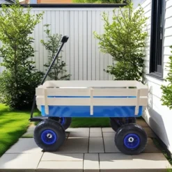 FURNIinspire Wheelbarrows And Lawn Carts Outdoor Wagon Pulling Air Tires Garden Cart, Lawn Cart With Pull Handle, Blue, 39“*19"*20" -Home Haven Furniture Store GUEST acfce321 4d46 4e7c 9ab1 d1582e2c9cca