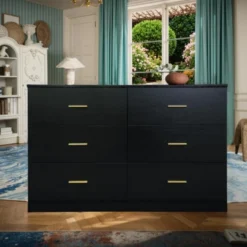 FURNIinspire Dressers 6 Drawer Dresser Storage Organizer For Bedroom, Nursery, Modern Clothes Closet Storage Cabinet, Black, 47.24"*15.55"*30.3" -Home Haven Furniture Store GUEST add1c1d3 f146 4e83 a17f 0c732f8abadd