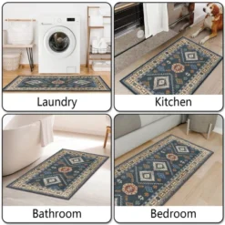 FURNIinspire Floor Mats Home 3 Piece Kitchen Rug Machine Washable Floor Mat For Living Room, Vintage Carpet, Non Slip, Dark Blue, 60"*20" -Home Haven Furniture Store GUEST aeb45a68 98c6 4191 bd79 6bfacf6b7a13