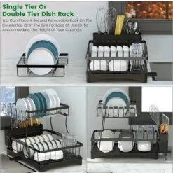 FURNIinspire Kitchen Racks 2 Tier Dish Rack Stainless Steel Dish Drying Rack Detachable Dish Drainers With Utensil Holder, Black, 16.6"*11.9"*13.3" -Home Haven Furniture Store GUEST af930942 c3c9 4c81 a77c ca962b93c4b4