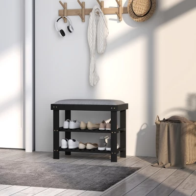 FURNIinspire Shoe Racks Shoe Storage Shelf Living Room Free Standing Shoe Organizer With Seat For Entryway Hallway, Black, 11.4"*23.6"*19.3" 3 FURNIinspire Shoe Racks Shoe Storage Shelf Living Room Free Standing Shoe Organizer With Seat For Entryway Hallway, Black, 11.4"*23.6"*19.3"