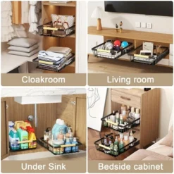FURNIinspire Pull Out Cabinet Organizer Slide Out Drawer No Drill Pull Out Sliding Pull-Out Pantry Shelves Kitchen Bathroom, Black, -Home Haven Furniture Store GUEST afe57801 aca5 4bff 9c9d 91bbe877c37b