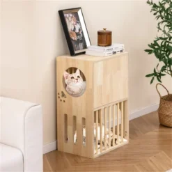 FURNIinspire Pet Tower Cat Tower Wooden 2 Tier Cat House Cat Condo, Pet Furniture Cat Litter Box With Cushion, Brown, 17"*11.5"*25.5" -Home Haven Furniture Store GUEST b01900ae 1b2c 4468 a545 709f51eb9f2a
