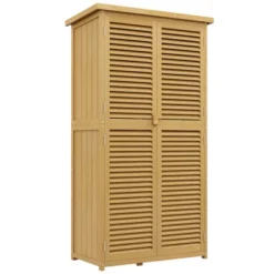FURNIinspire Utility Storage Cabinet Wooden Outdoor Storage Cabinet Storage With Asphalt Roof 2 Wood Doors With Lock, Yellow, 38.40"*23.00"*13.40" -Home Haven Furniture Store GUEST b05e6862 395a 4368 864f e930d289125e